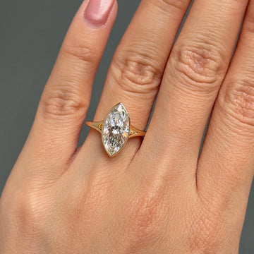 Gold Tone Marquise Cut Bezel Set Solitaire Engagement Ring