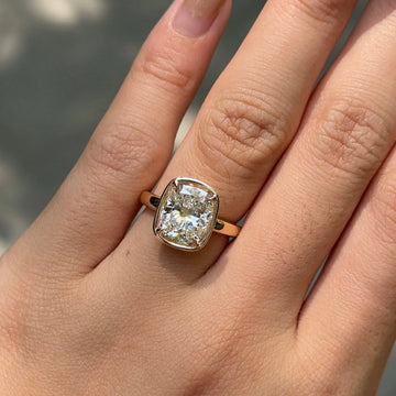 Gold Tone Cushion Cut Bezel Set Solitaire Engagement Ring