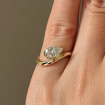 Gold Tone Half Moon Statement Ring with Sculpted Band