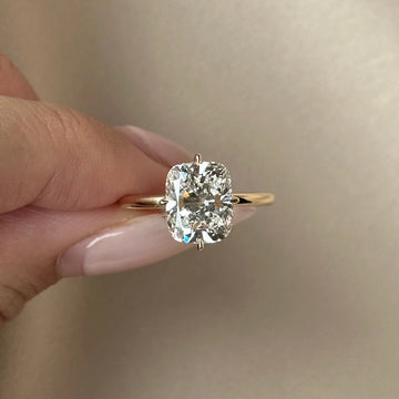 Gold Tone Elongated Cushion Cut Solitaire Engagement Ring