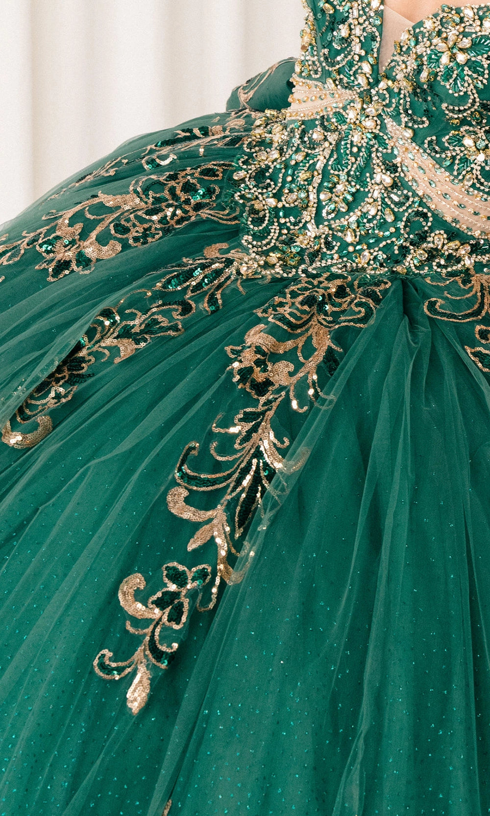 Glam Ball Gown Off‑Shoulder Floral Sleeve Lace‑Up Back Sweep Train Quinceanera Dress