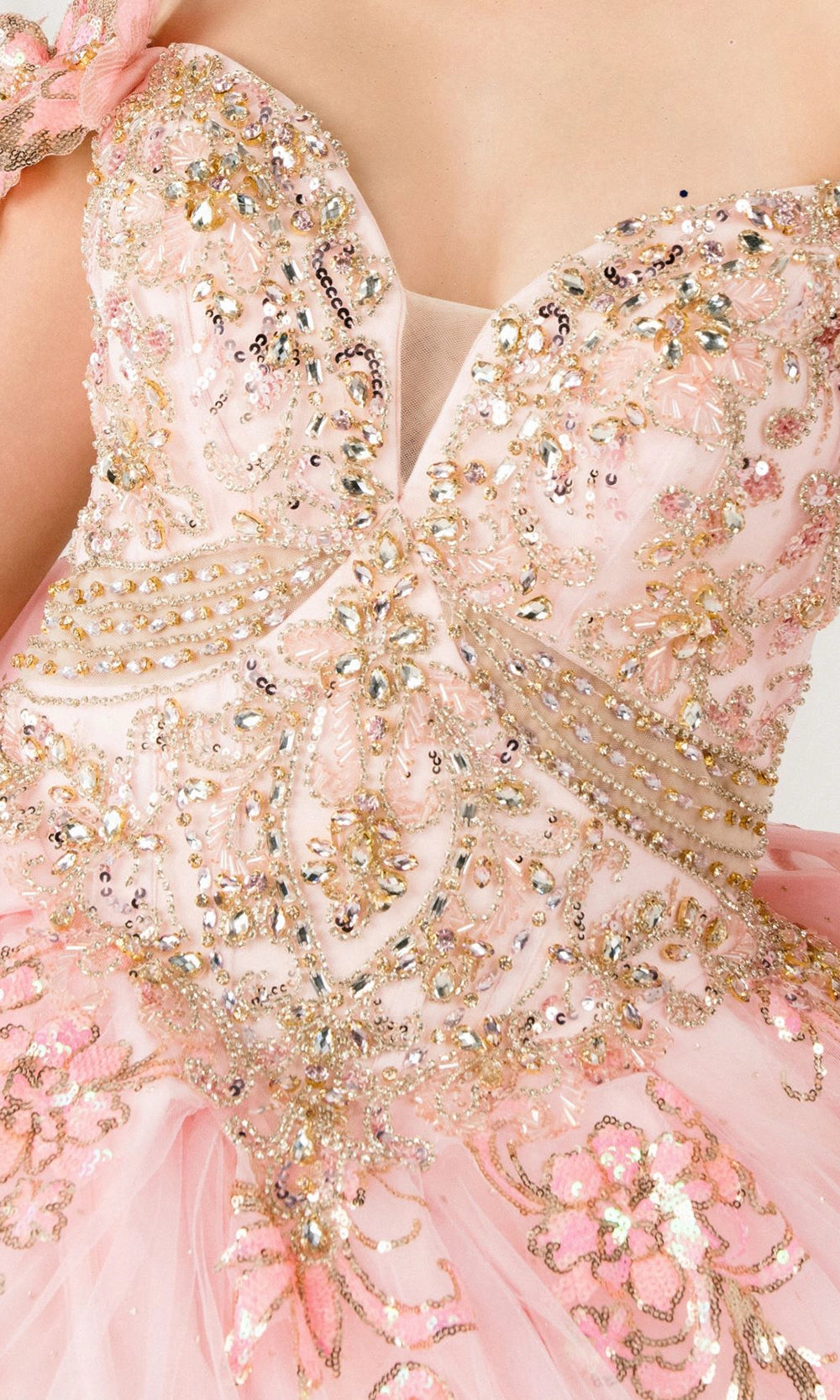 Glam Ball Gown Off‑Shoulder Floral Sleeve Lace‑Up Back Sweep Train Quinceanera Dress