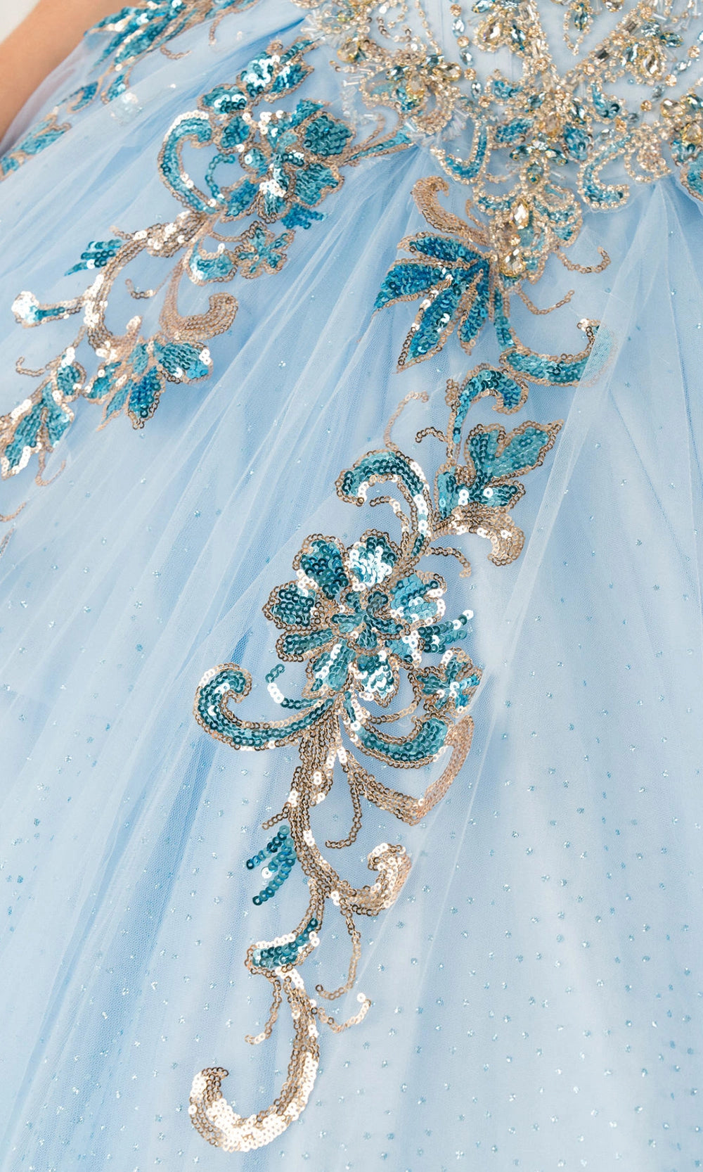 Glam Ball Gown Off‑Shoulder Floral Sleeve Lace‑Up Back Sweep Train Quinceanera Dress
