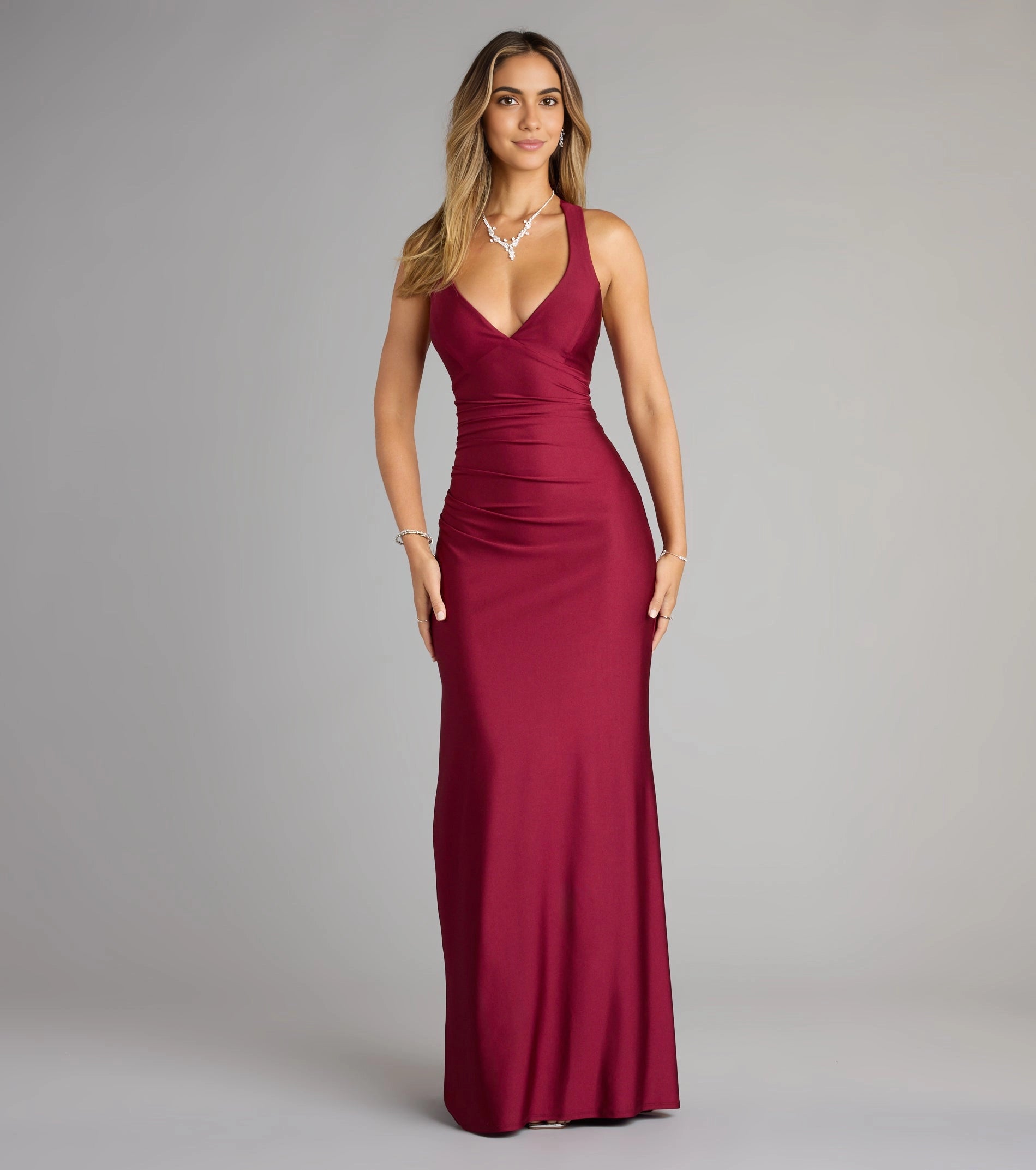 Pale Yellow Mermaid Halter Deep V Wrap Tie Back Long Prom Dress 