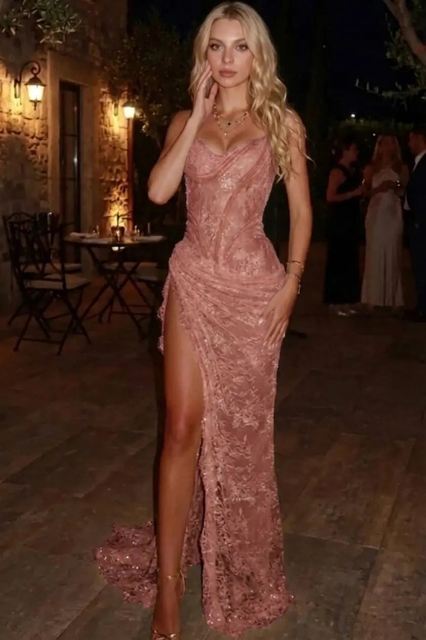 Elegant Mermaid Strapless Sweetheart Lace‑Up Back Long Prom Dress