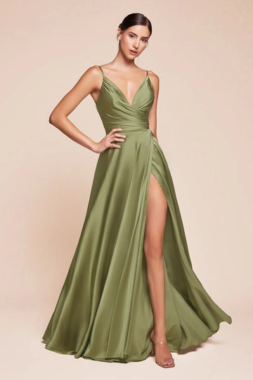 Elegant A-Line V-Neck Spaghetti Straps V-Back Floor-Length Bridesmaid Dress