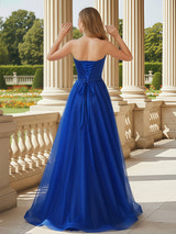 Royal Blue Tulle Ball Gown – Strapless Beaded Sweetheart Prom & Wedding Dress