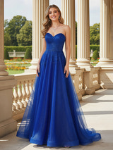 Royal Blue Tulle Ball Gown – Strapless Beaded Sweetheart Prom & Wedding Dress