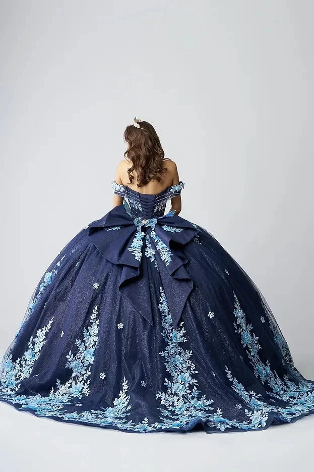 Glitter Ball Gown Sweetheart Off Shoulder Corset Back Floor Length Quinceañera Dress