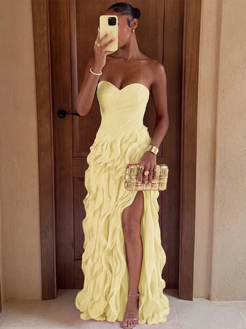 Striking Sheath Sweetheart Strapless Ruffle Back Floor Length Prom Dress