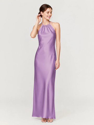 Halter Neck Satin Mermaid Bridesmaid Dress with Tie Back