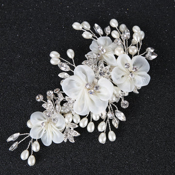 White Floral Bridal Hair Comb with Crystal Accents