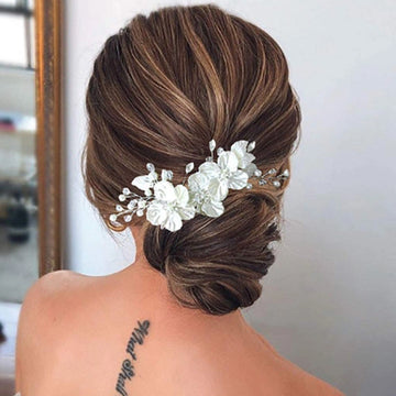 White Floral Bridal Hair Comb with Crystal Accents