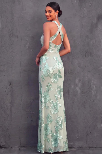 Elegant Mermaid Halter Sleeveless Crisscross‑Back Long Prom Bridesmaid Gown