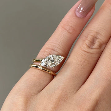 Gold Tone Marquise Cut Bypass Engagement Ring with Double Band
