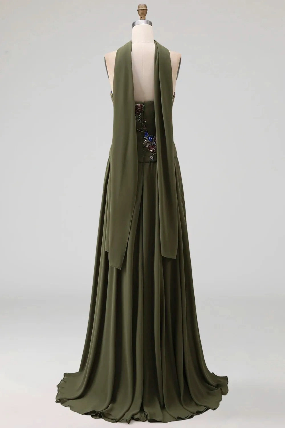 Elegant A Line Strapless Floral Corset Chiffon Floor Length Wedding Guest Dress