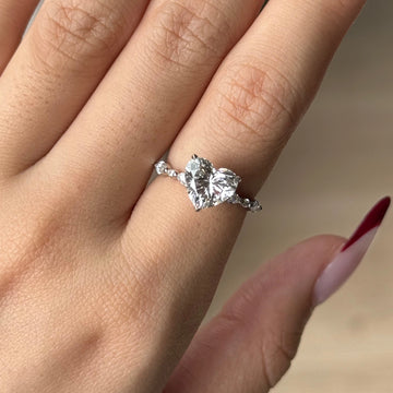 Silver Tone Asymmetrical Two Stone Cluster Engagement Ring