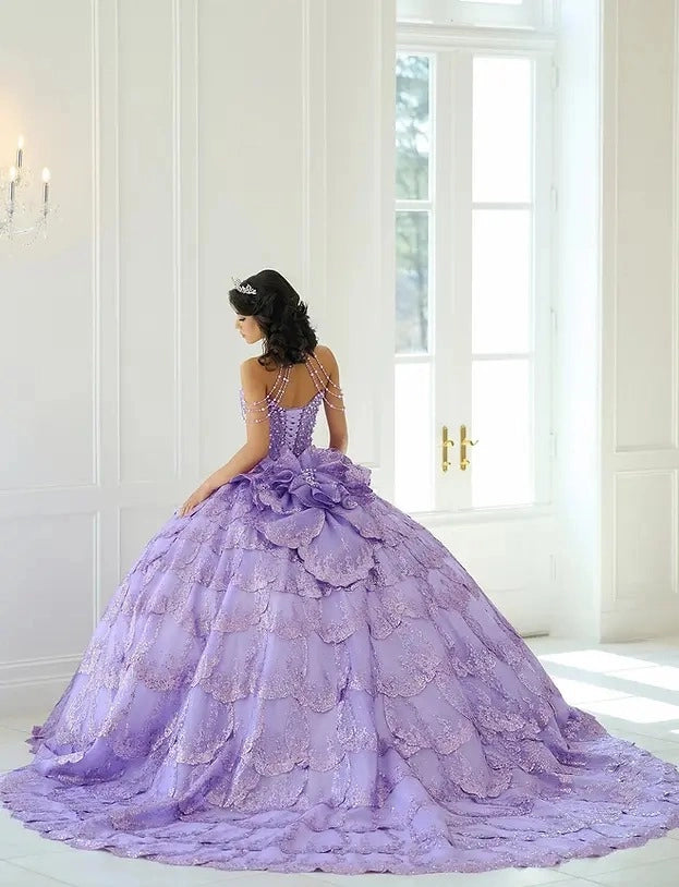 Halter Ball Gown Lace-Up Back Floor Length Quinceanera Dress
