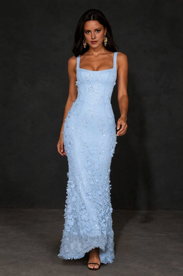 Shimmering Mermaid Square Neck Sleeveless Lace Up Back Floor Length Prom Dress