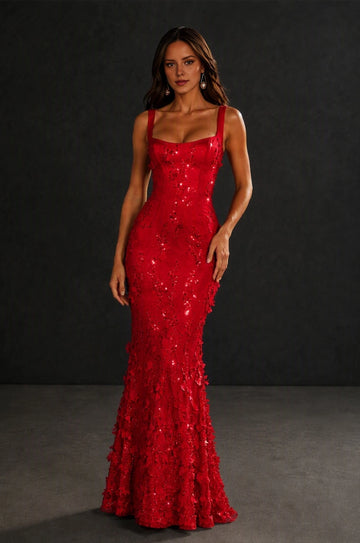 Shimmering Mermaid Square Neck Sleeveless Lace Up Back Floor Length Prom Dress