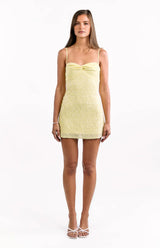 Vedress pale yellow sequin sheath mini homecoming dress sweetheart neck front view