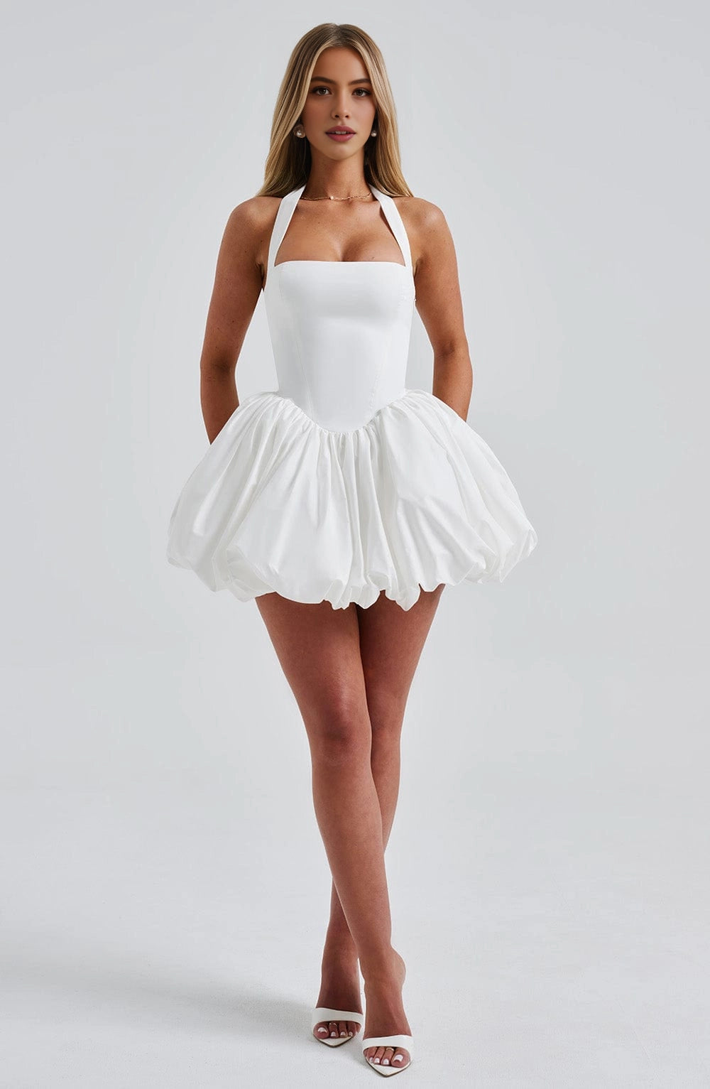 Vintage Bubble Halter Sleeveless Tie Back Mini Homecoming Dress