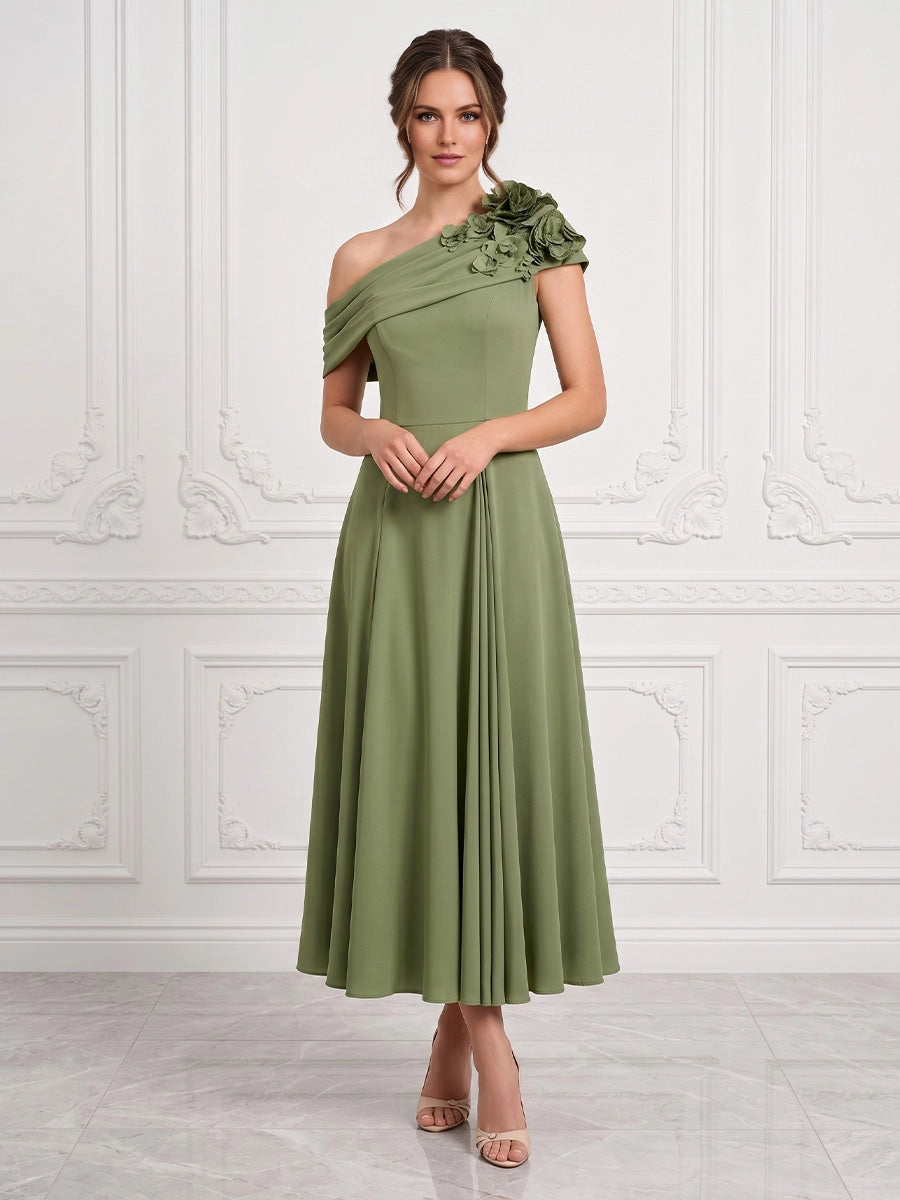 Chic A-Line One-Shoulder Sleeveless Zip-Back Midi Plus Size Mother Of The Bride Dress