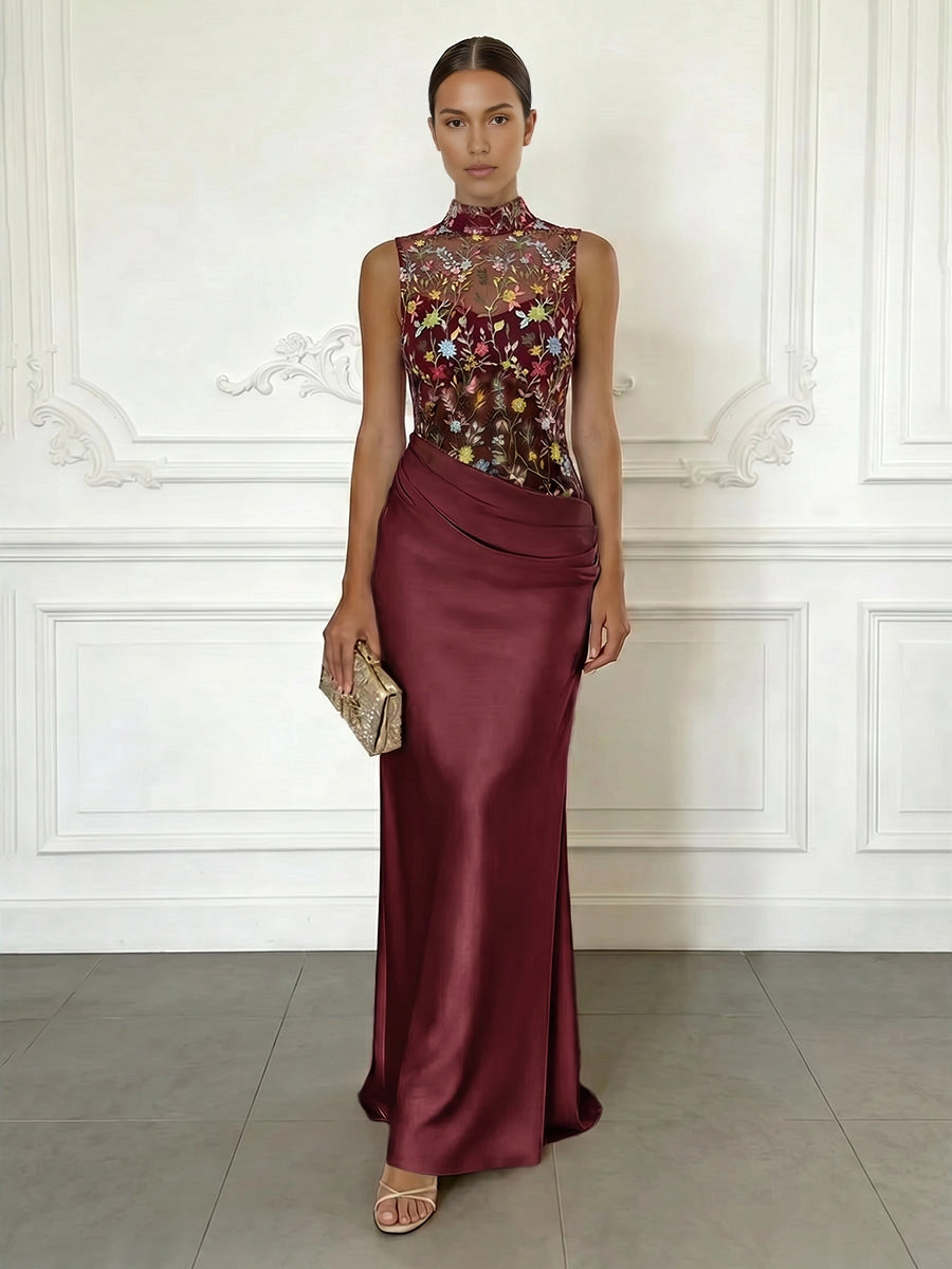Elegant Mermaid High‑Neck Sleeveless Zipper‑Back Floor‑Length Mother Of Bride Dress