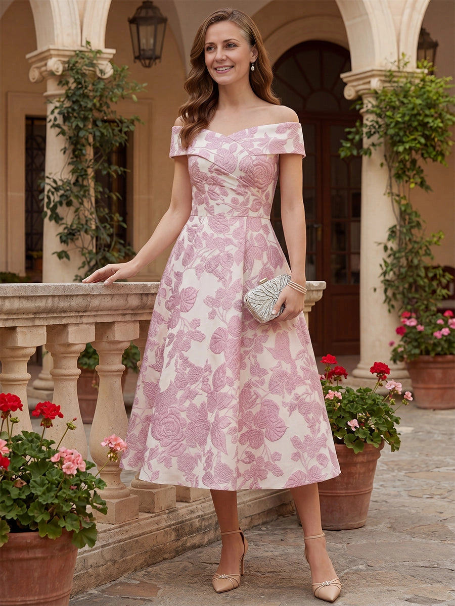 Romantic A‑Line Off‑The‑Shoulder Sleeveless Back Zipper Midi Mother Of The Bride Dress