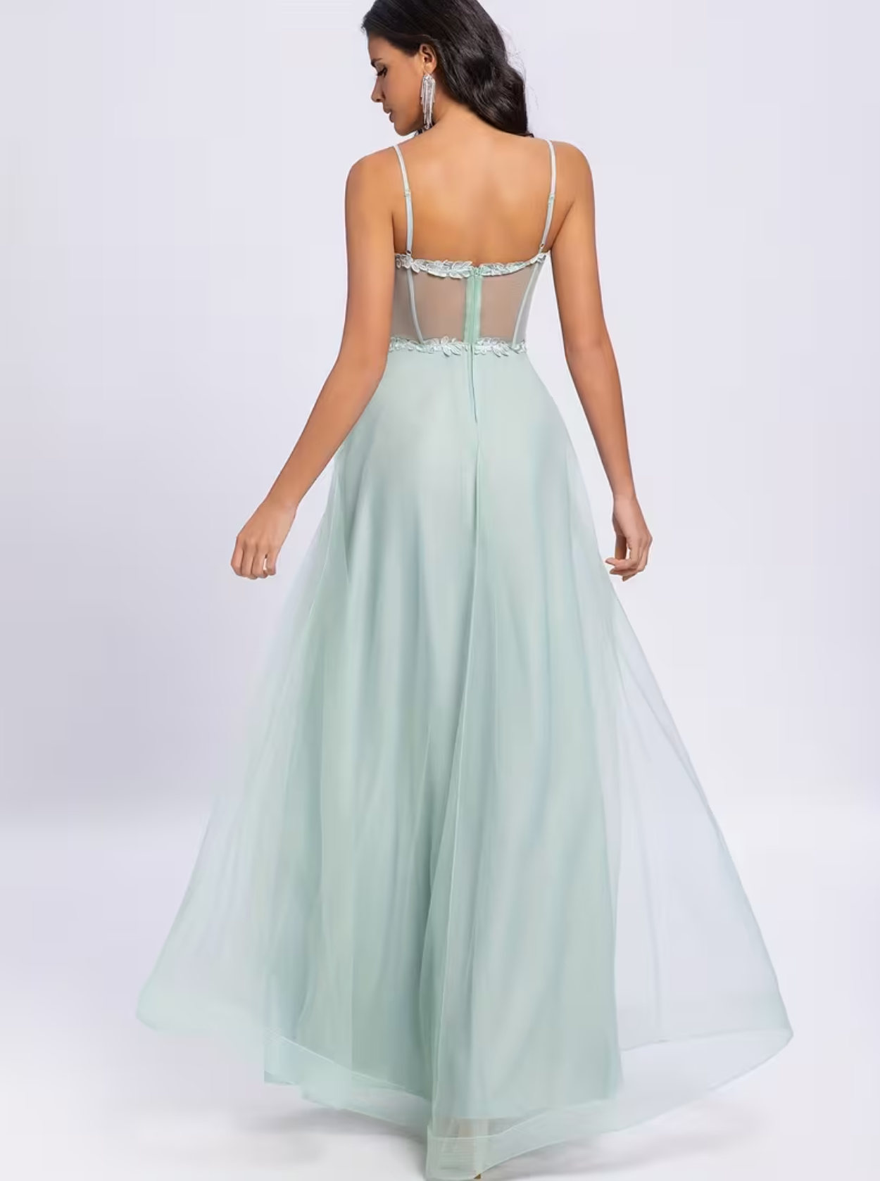 Women's Strapless Lace Bodice Tulle Mermaid Cut-Out Evening Gown Evening Gown with High Side Slit Elegant Long Cocktail Dress