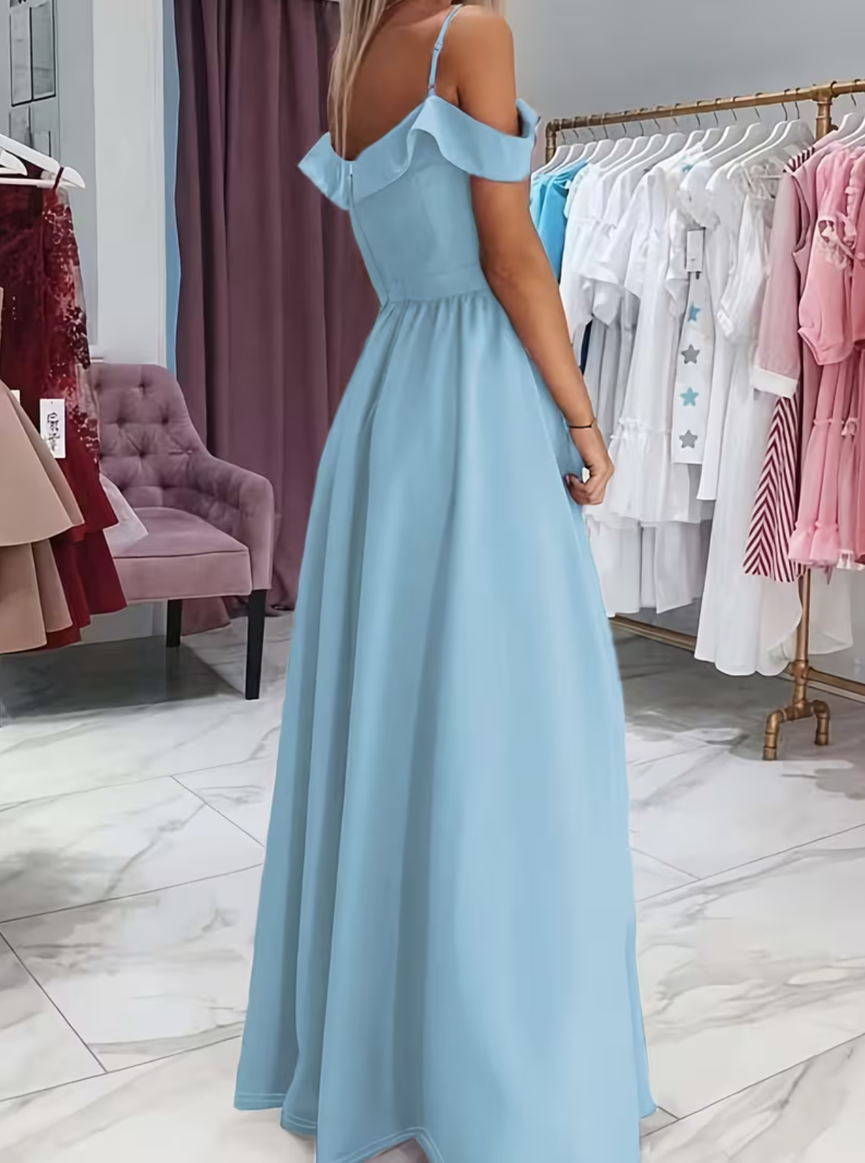 Women's Off-the-Shoulder Sweetheart Neck Satin V-Neck Pleated Backless Party Wedding Bridesmaid Dresses Evening Gown with High Slit