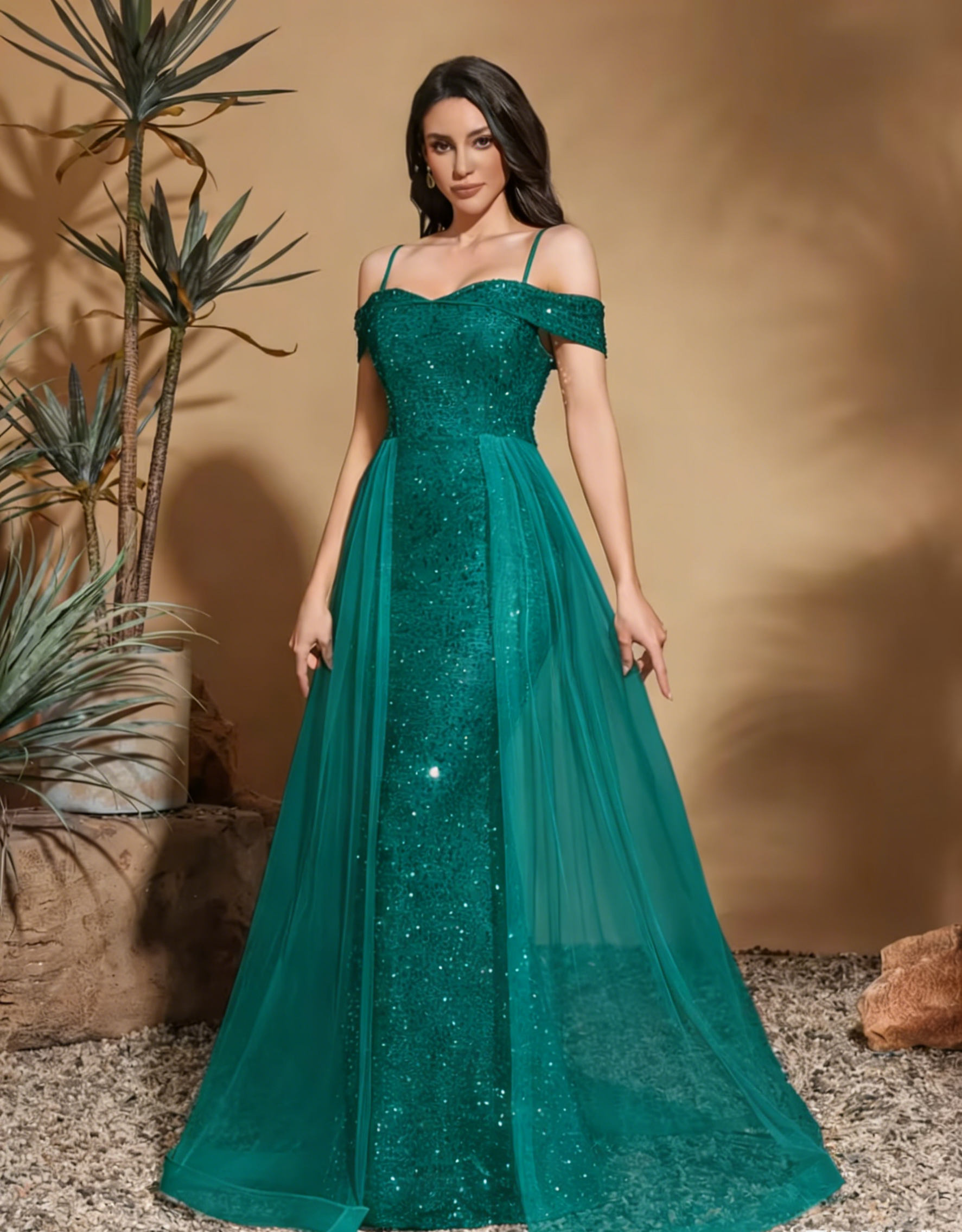 Sequin Off Shoulder Backless Waist Mermaid Long Dress Party Prom Banquet Evening Gown Sparkling Bodice and Tulle Skirt