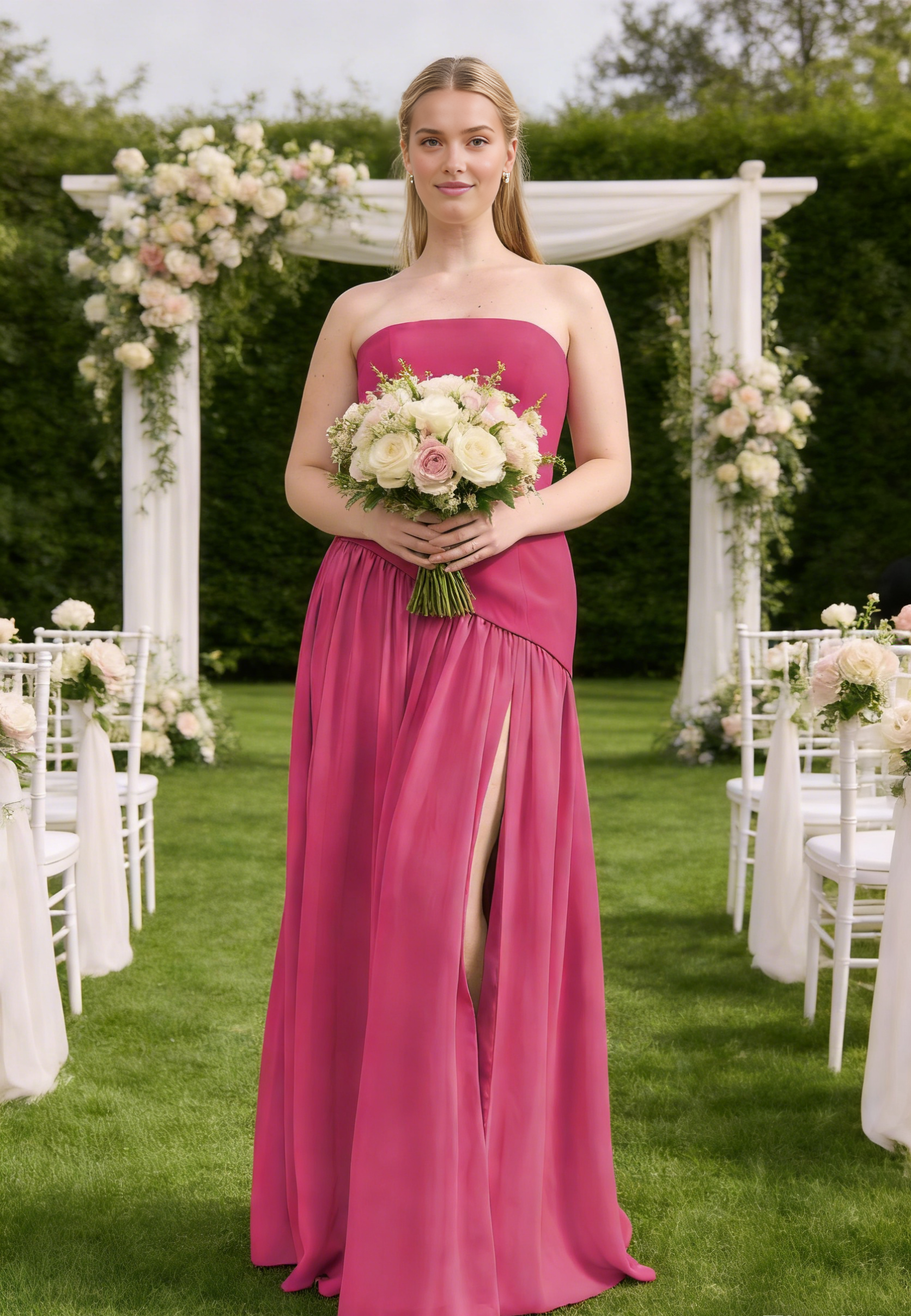 Elegant Strapless Slit Maxi Dress Crepe Chiffon Dress Outdoor Wedding Formal Events Bridesmaid Dresses Evening Gown