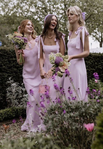 Sweety A Line Spaghetti Straps Pink Satin Charmeuse Solid Long Bridesmaid Dress with Bowknot