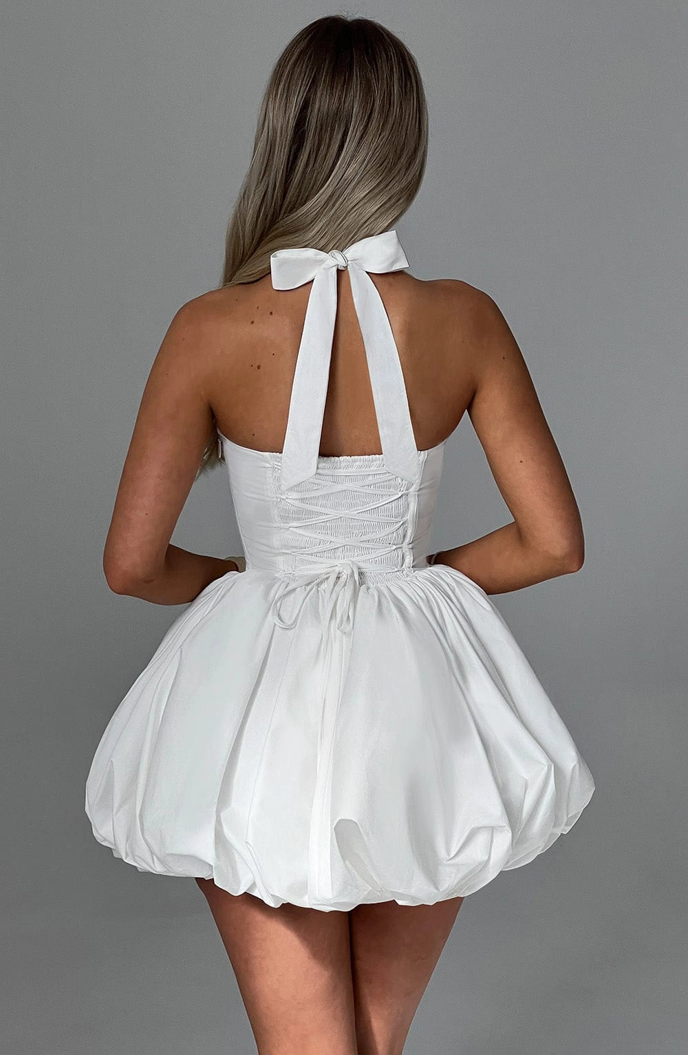 Vintage Bubble Halter Sleeveless Tie Back Mini Homecoming Dress