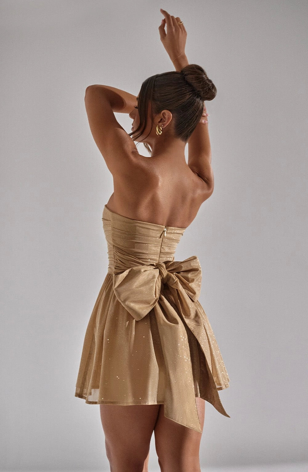 Glitter A-Line Strapless Sleeveless Bow Back Mini Homecoming Dress