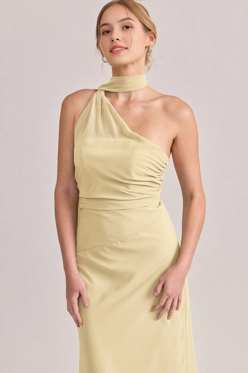 Soft Column Halter Neck Sleeveless Open Back Maxi Bridesmaid Dress
