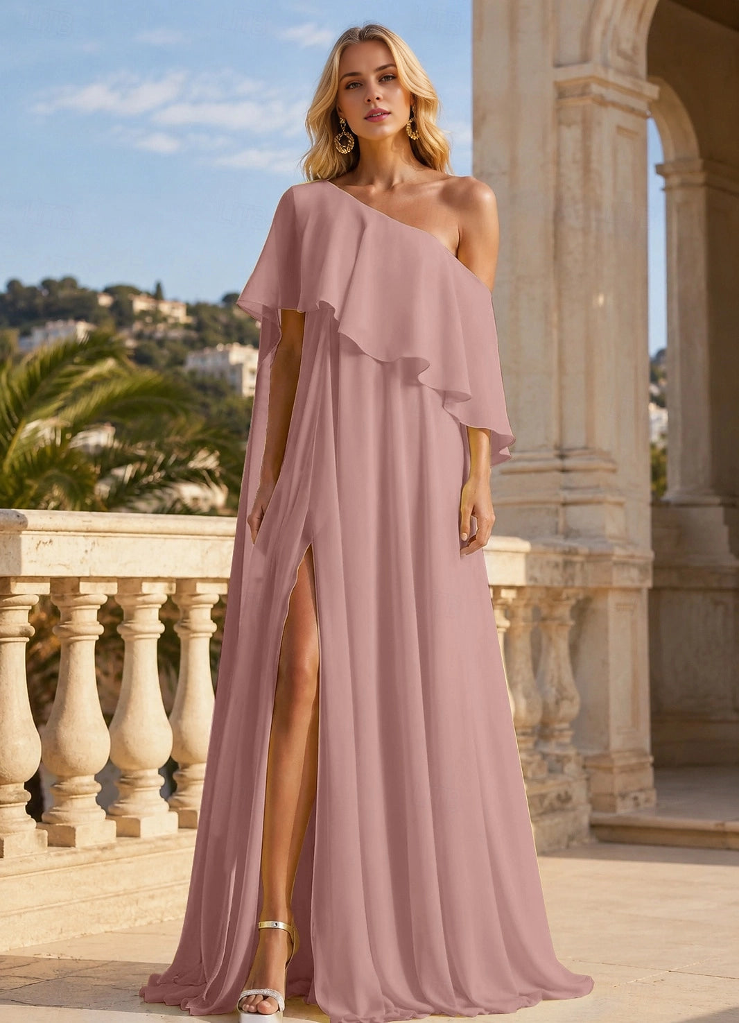 Elegant A-Line One Shoulder Zip Back Floor Length Prom Dress