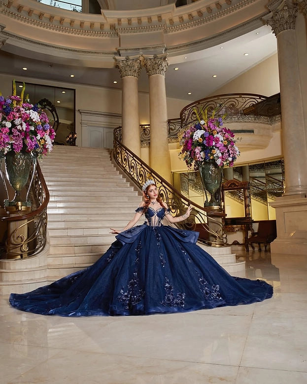 Ball Gown Off Shoulder Corset Back Floral Quinceañera Dress