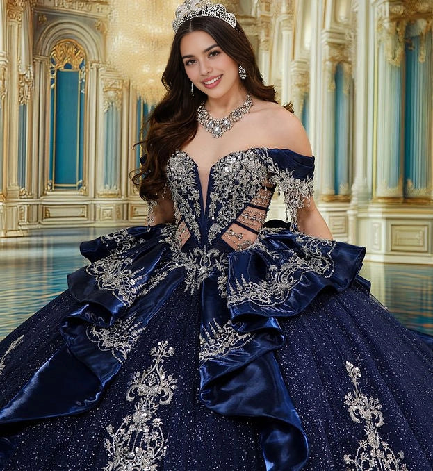 Ball Gown Off Shoulder Sweetheart Corset Ruffle Train Quinceañera Dress
