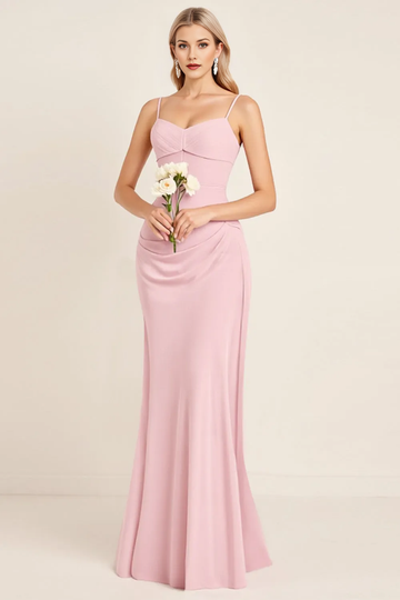 Spaghetti Strap Sweetheart Mermaid Bridesmaid Dress with Ruched Waist