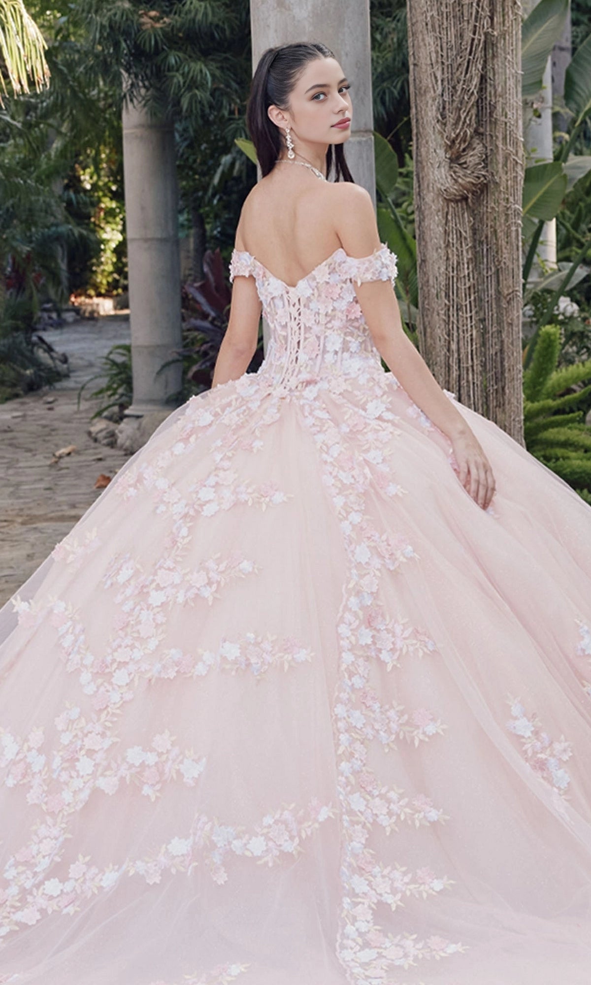 Dreamy Ball Gown Sweetheart Off‑Shoulder Corset Back Cathedral Train Quinceanera Dress
