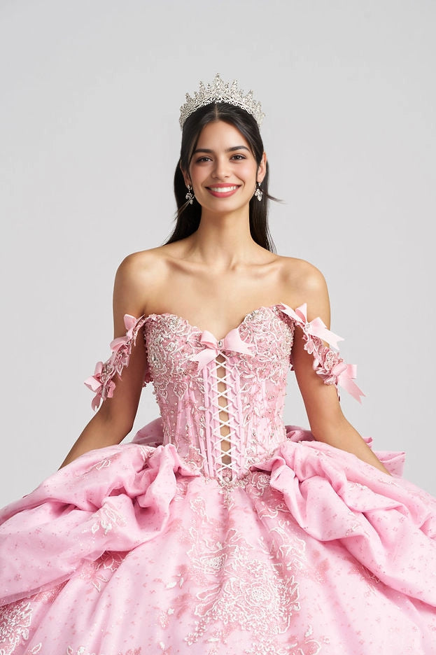 Ball Gown Off Shoulder Corset Lace Up Floral Quinceañera Dress