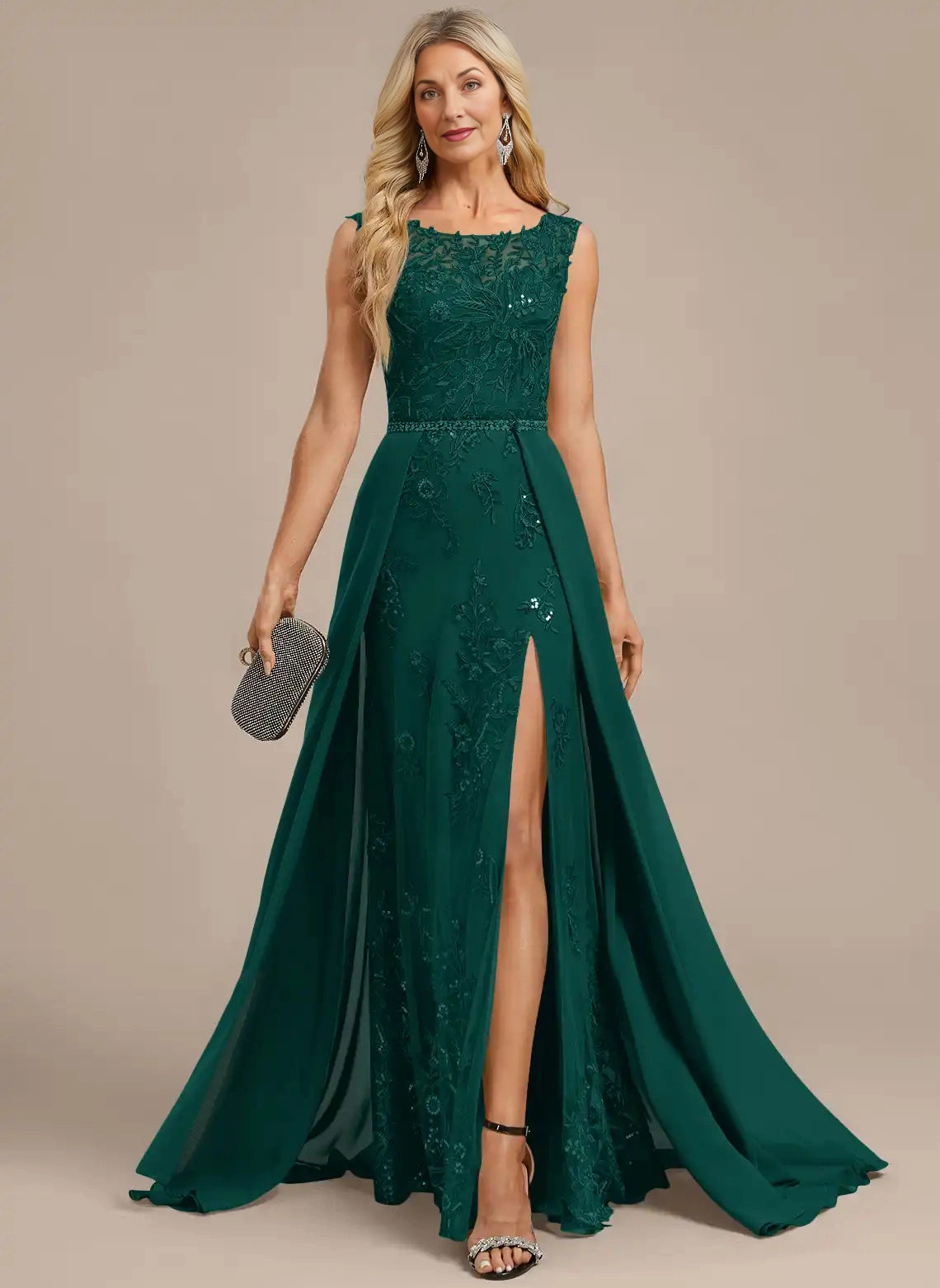 Gorgeous A‑Line Bateau Sleeveless Slit Floor‑Length Mother Of The Bride Dress
