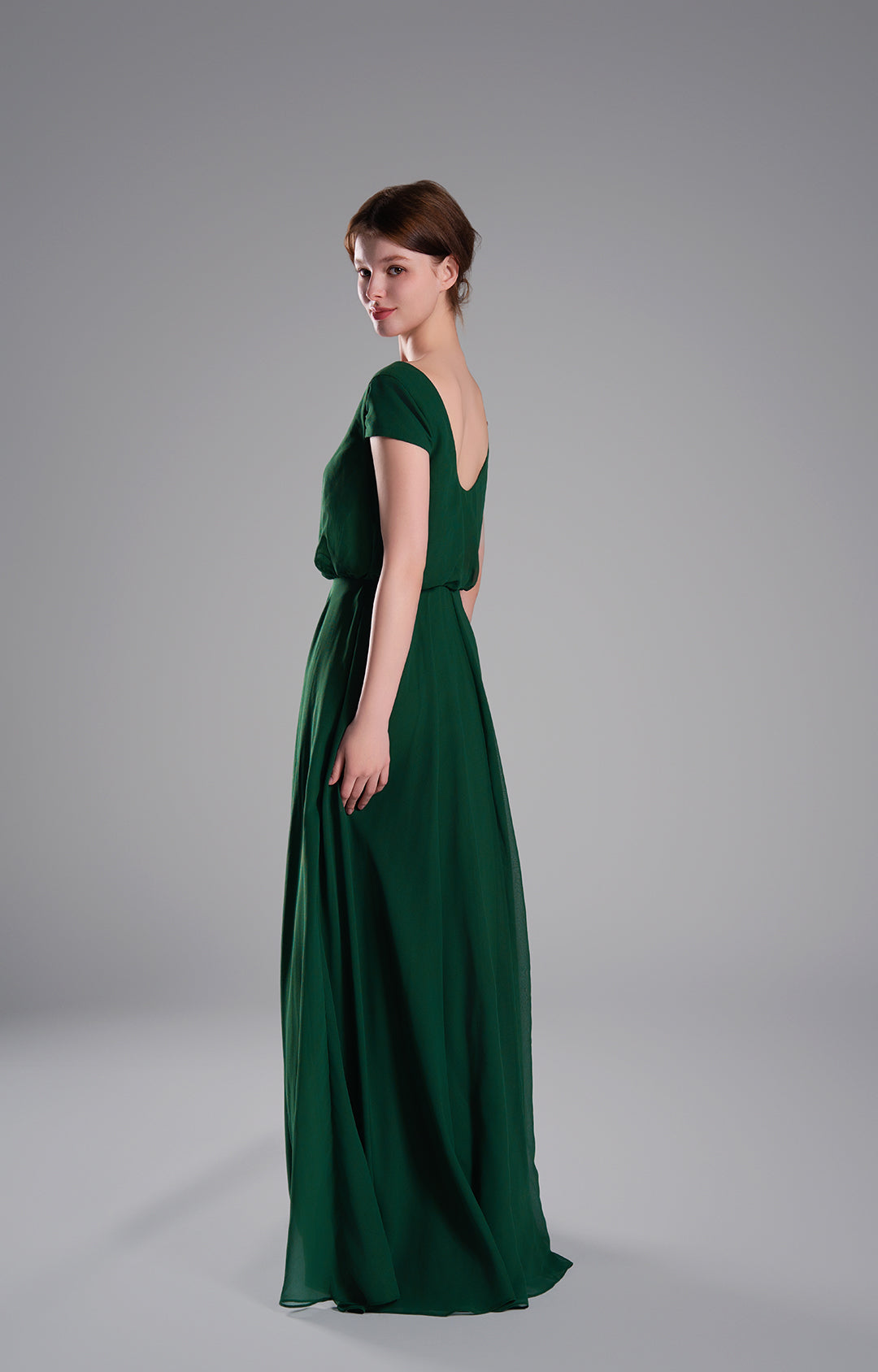 Elegant Chiffon Maxi Dress V Neck Cap Sleeve Flowy Evening Gown Wedding Guest Formal Bridesmaid Dresses