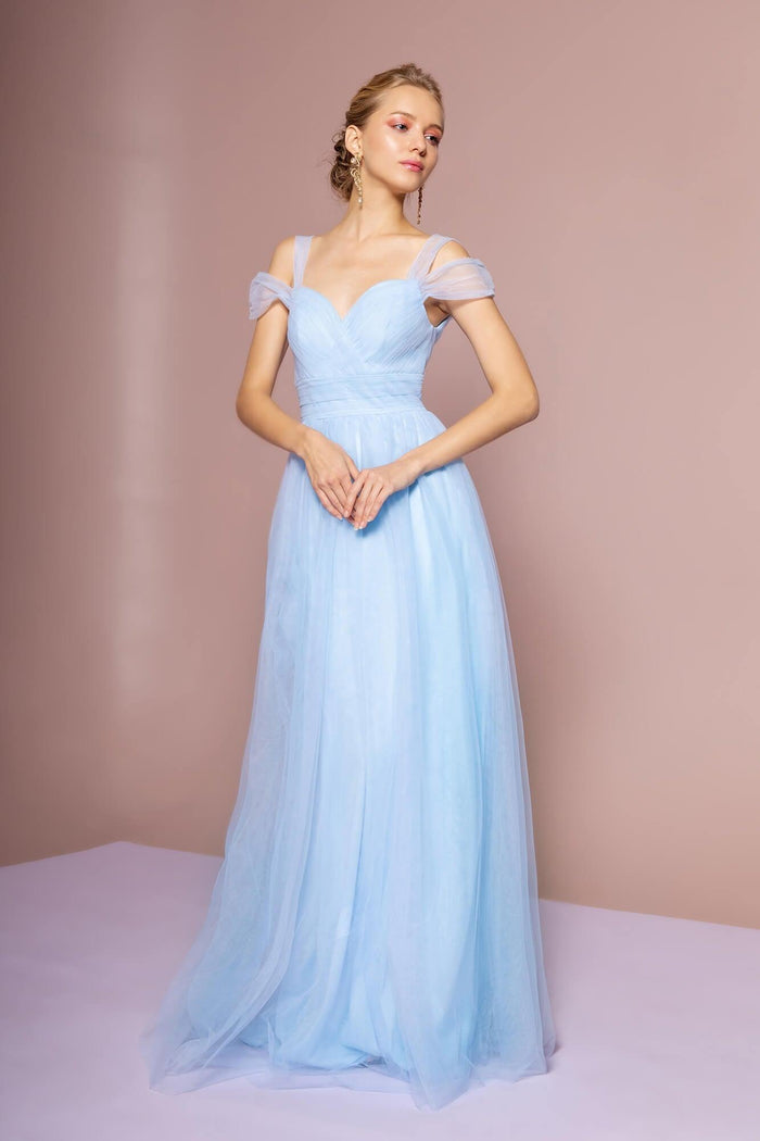 Women's A-Line Off-the-Shoulder Tulle Ball Gown Sweethearted Formal Long Dress Bridesmaid Dresses with Delicate Pleated Bodice