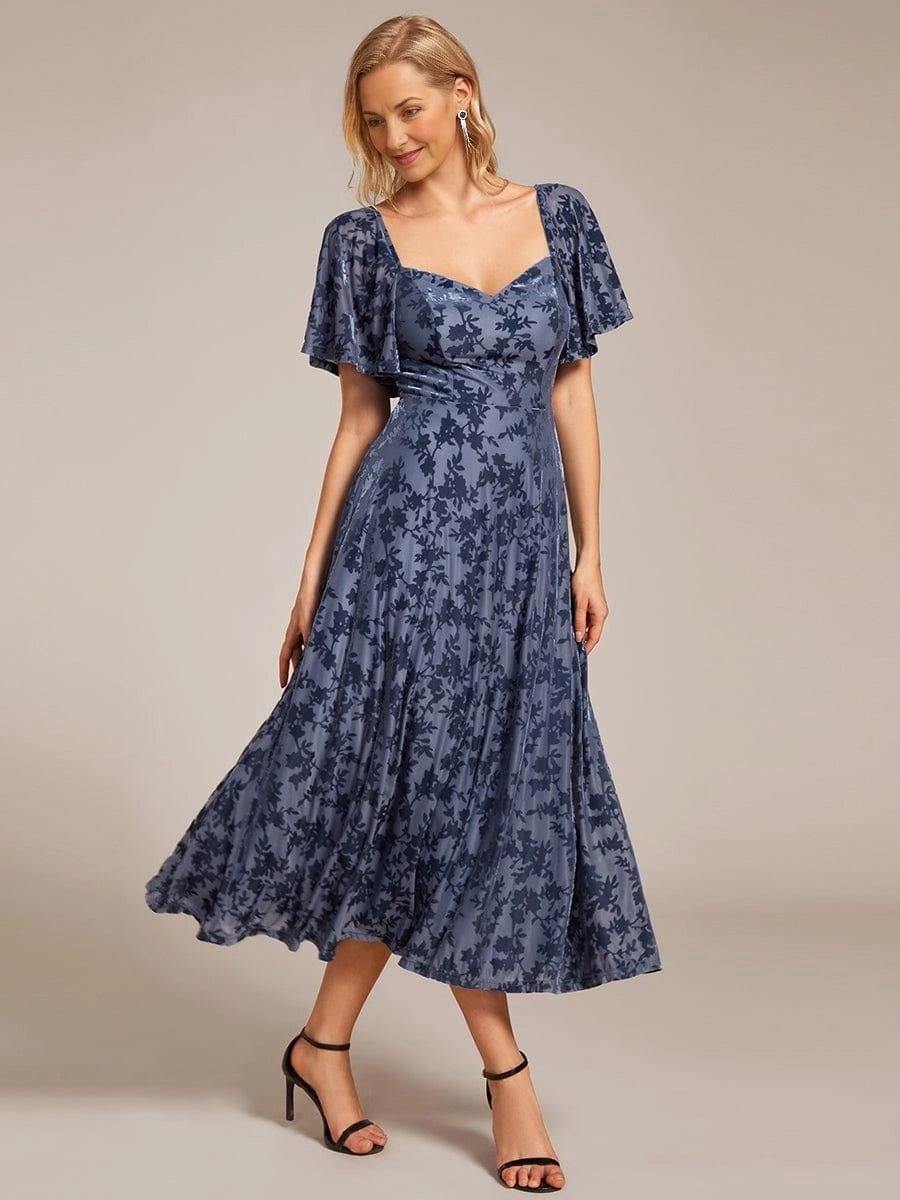 Vedress dusty blue floral mesh sweetheart midi mother of the bride dress