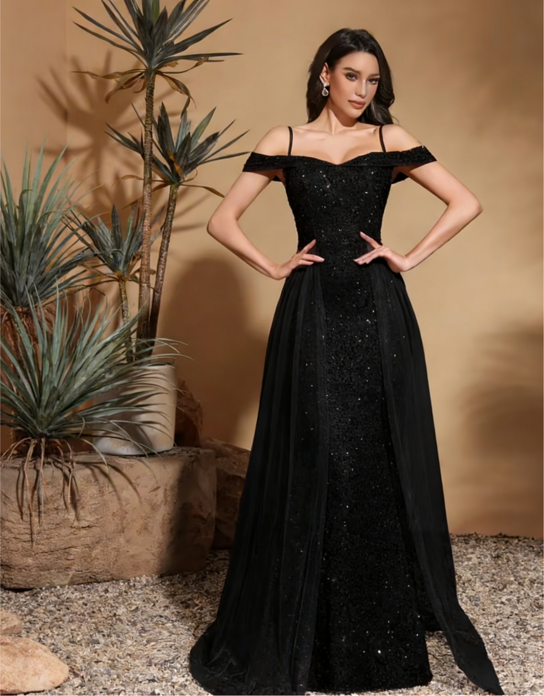 Sequin Off Shoulder Backless Waist Mermaid Long Dress Party Prom Banquet Evening Gown Sparkling Bodice and Tulle Skirt