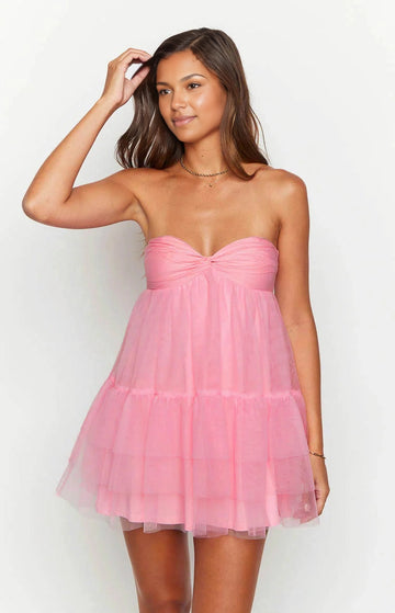 Vedress blush pink tiered tulle a line mini homecoming dress twist sweetheart strapless teen formal gown