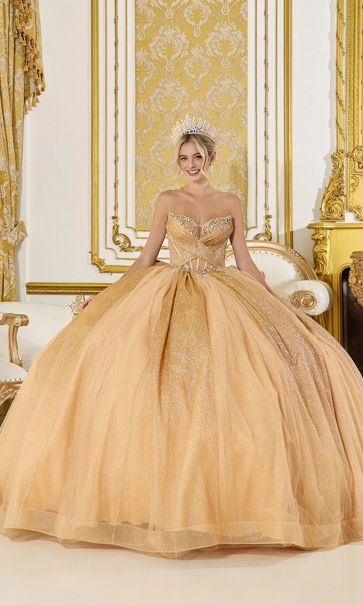 Sparkly Ball Gown Sweetheart Strapless Corset Back Floor Length Quinceanera Dress